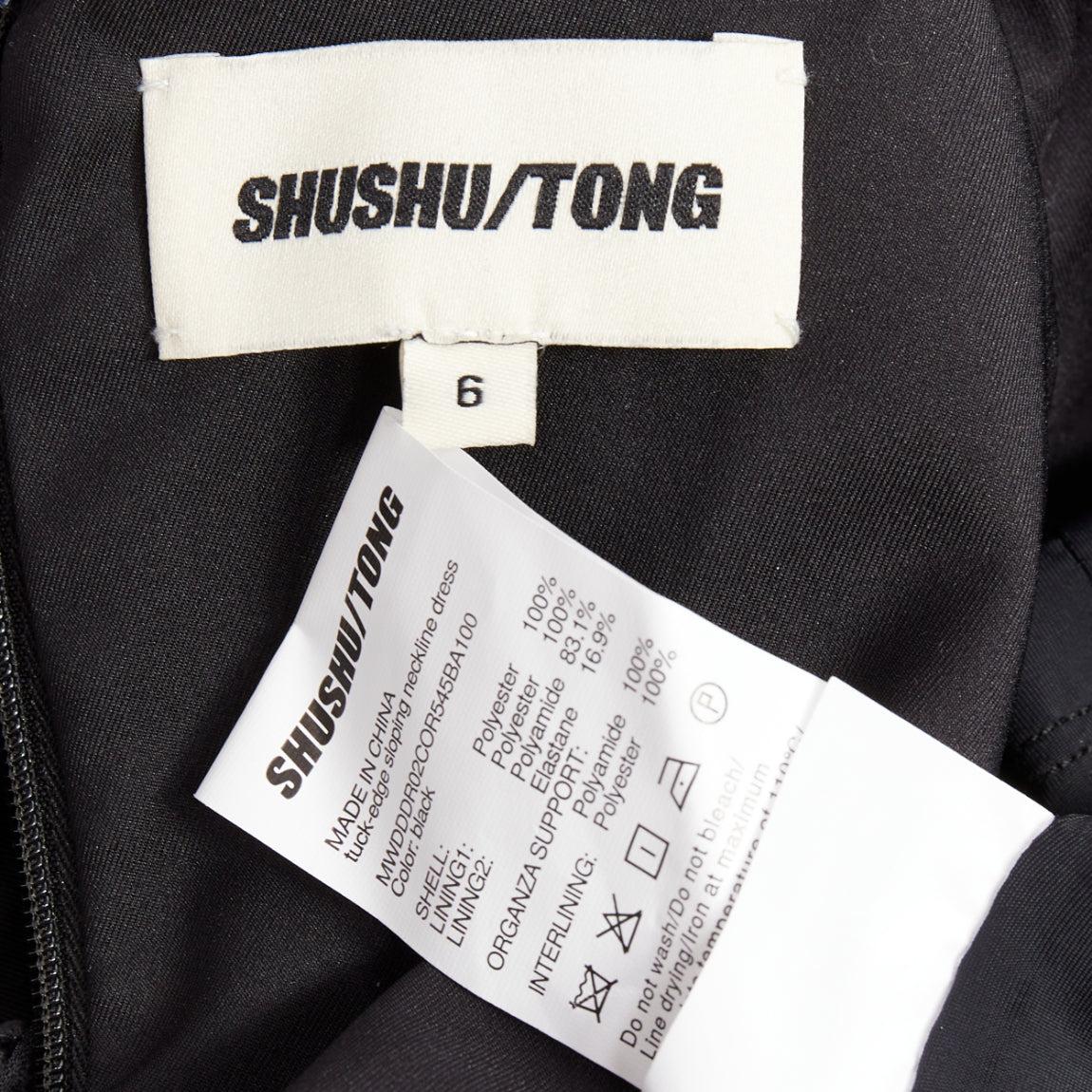 SHUSHU TONG Tuck Edge Sloping black corduroy fit flare dress UK6 XS For Sale 3