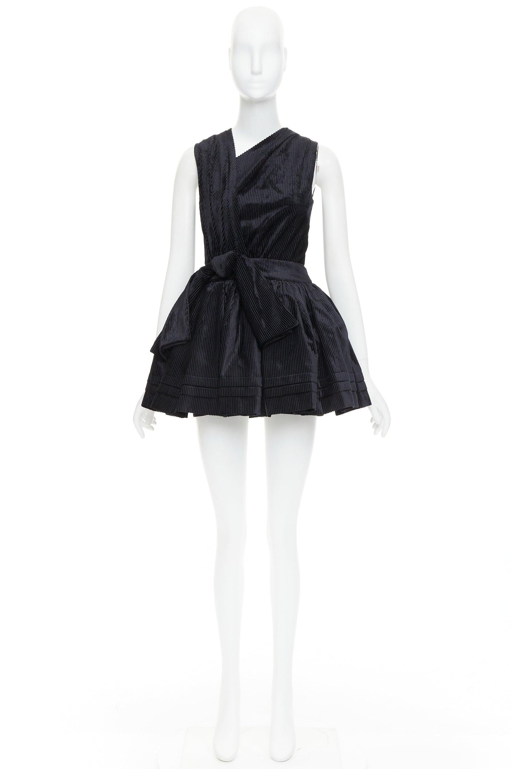 SHUSHU TONG Tuck Edge Sloping black corduroy fit flare dress UK6 XS For Sale 4
