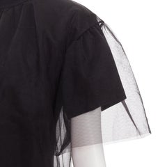 SHUSHU TONG Tulle T-shirt black mesh layered crew neck top UK6 XS