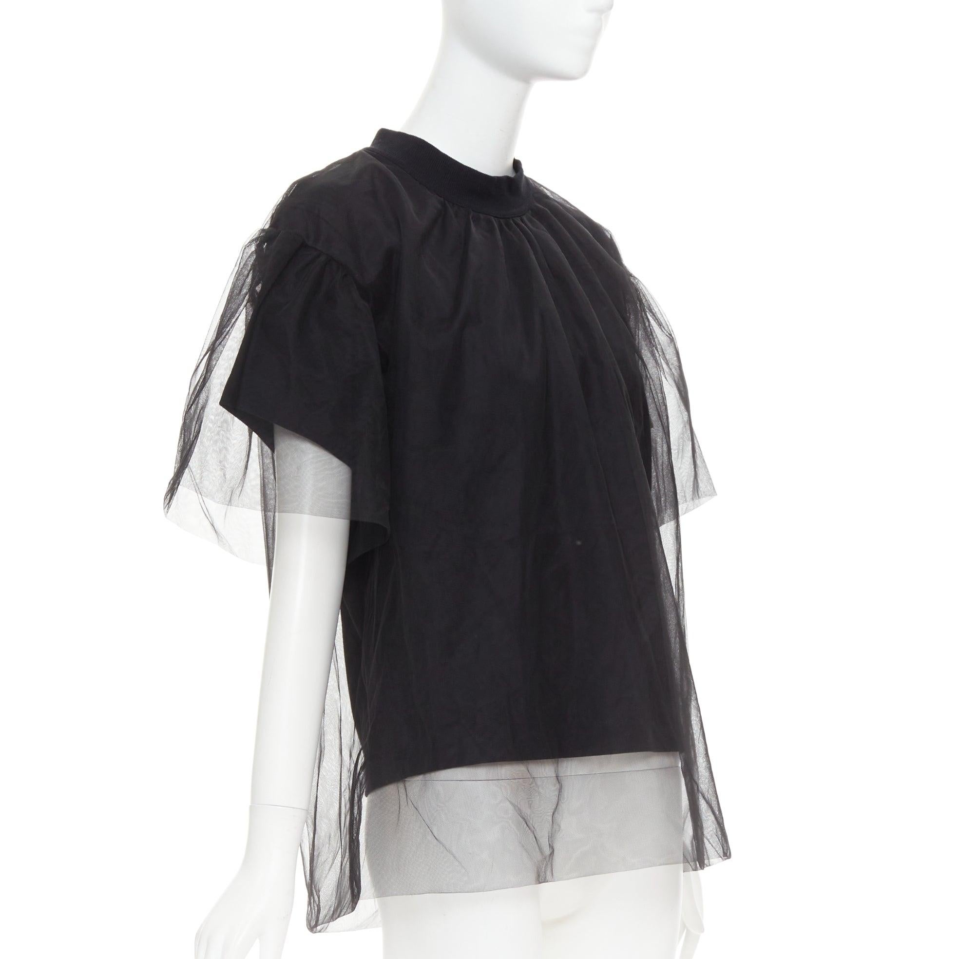 Nero SHUSHU TONG T-shirt in tulle, maglia nera con girocollo a strati UK6 XS in vendita