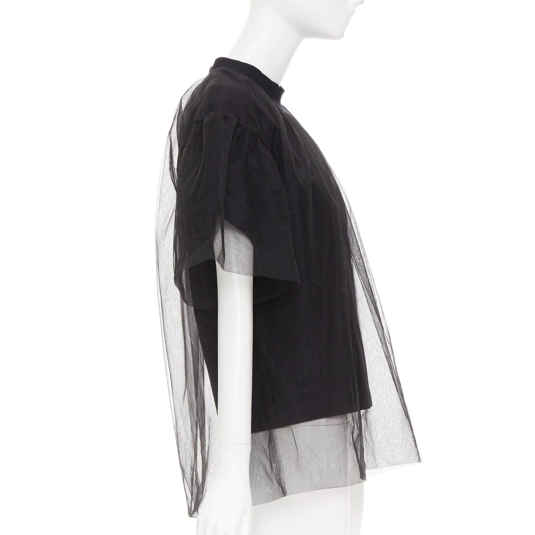 SHUSHU TONG T-shirt in tulle, maglia nera con girocollo a strati UK6 XS In condizioni ottime in vendita a Hong Kong, NT