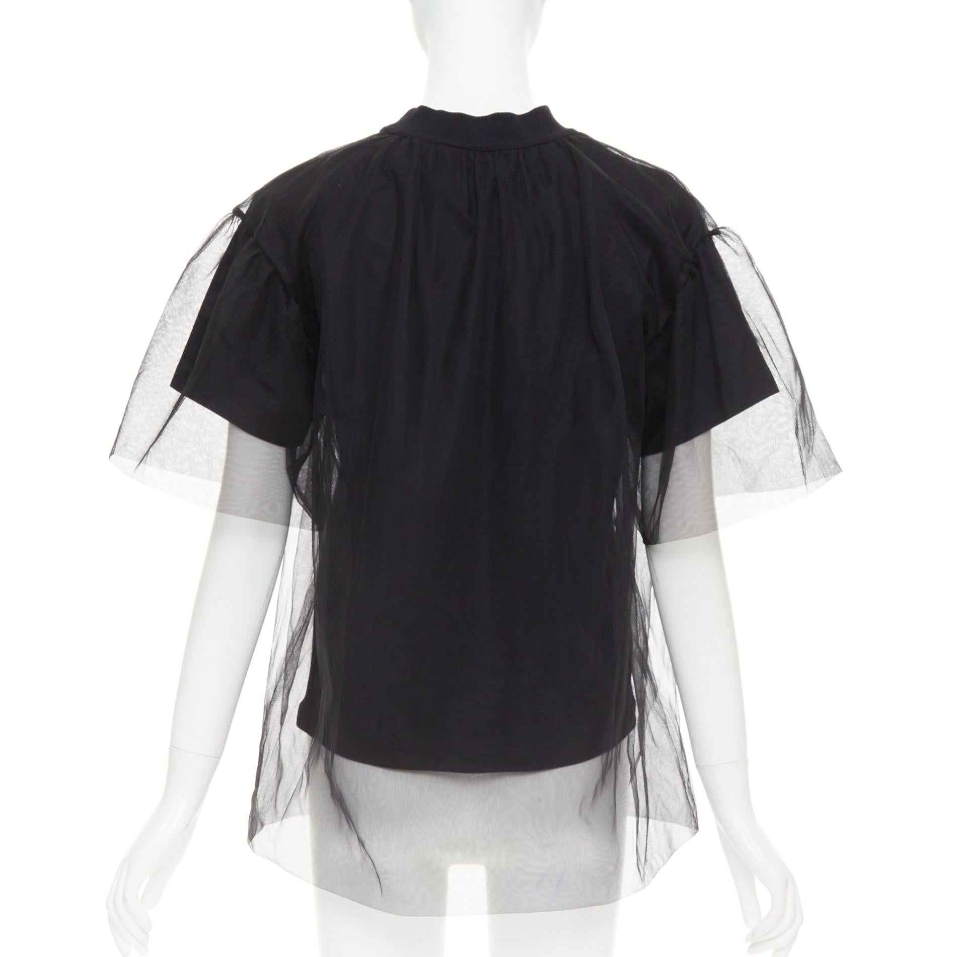 Donna SHUSHU TONG T-shirt in tulle, maglia nera con girocollo a strati UK6 XS in vendita