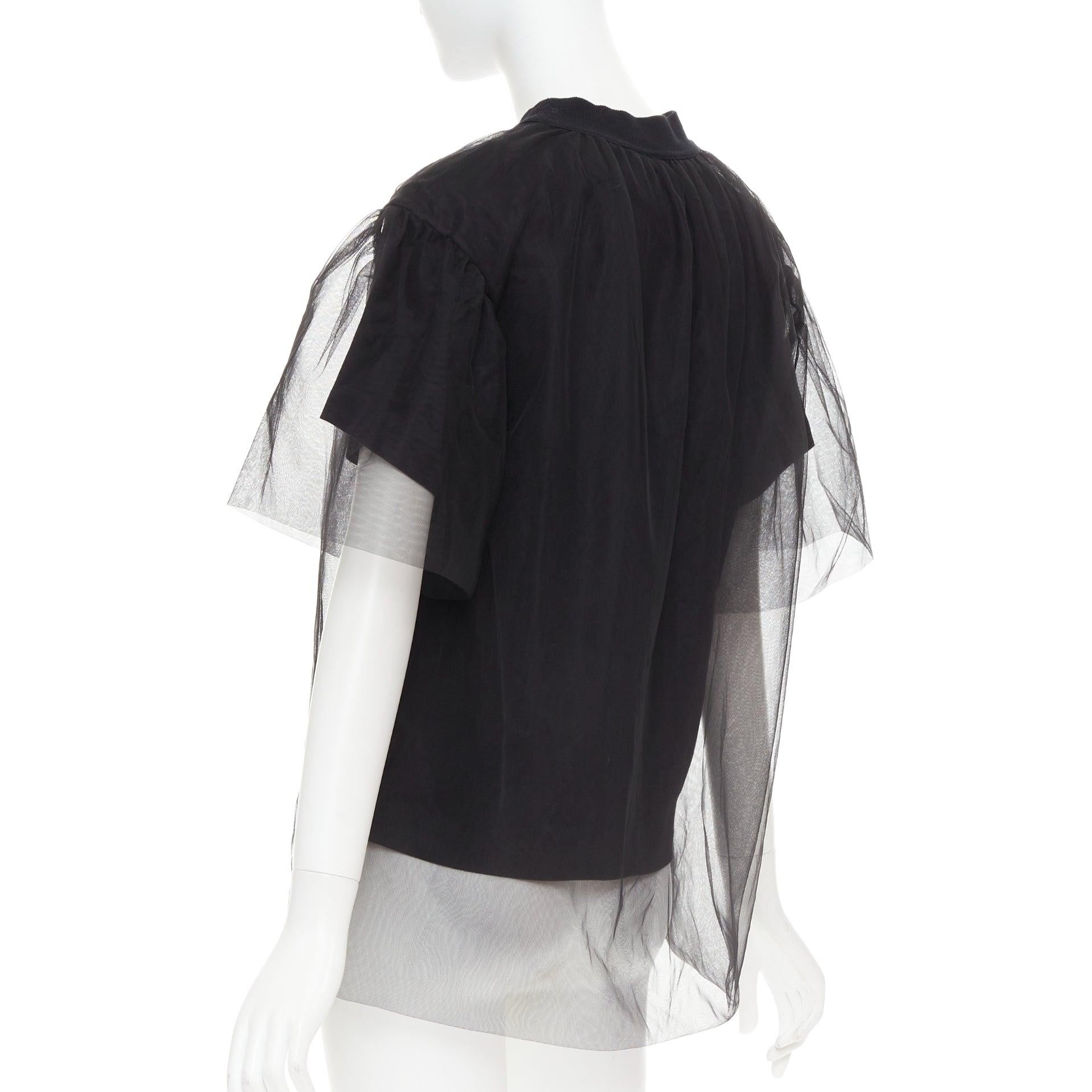 SHUSHU TONG T-shirt in tulle, maglia nera con girocollo a strati UK6 XS in vendita 1