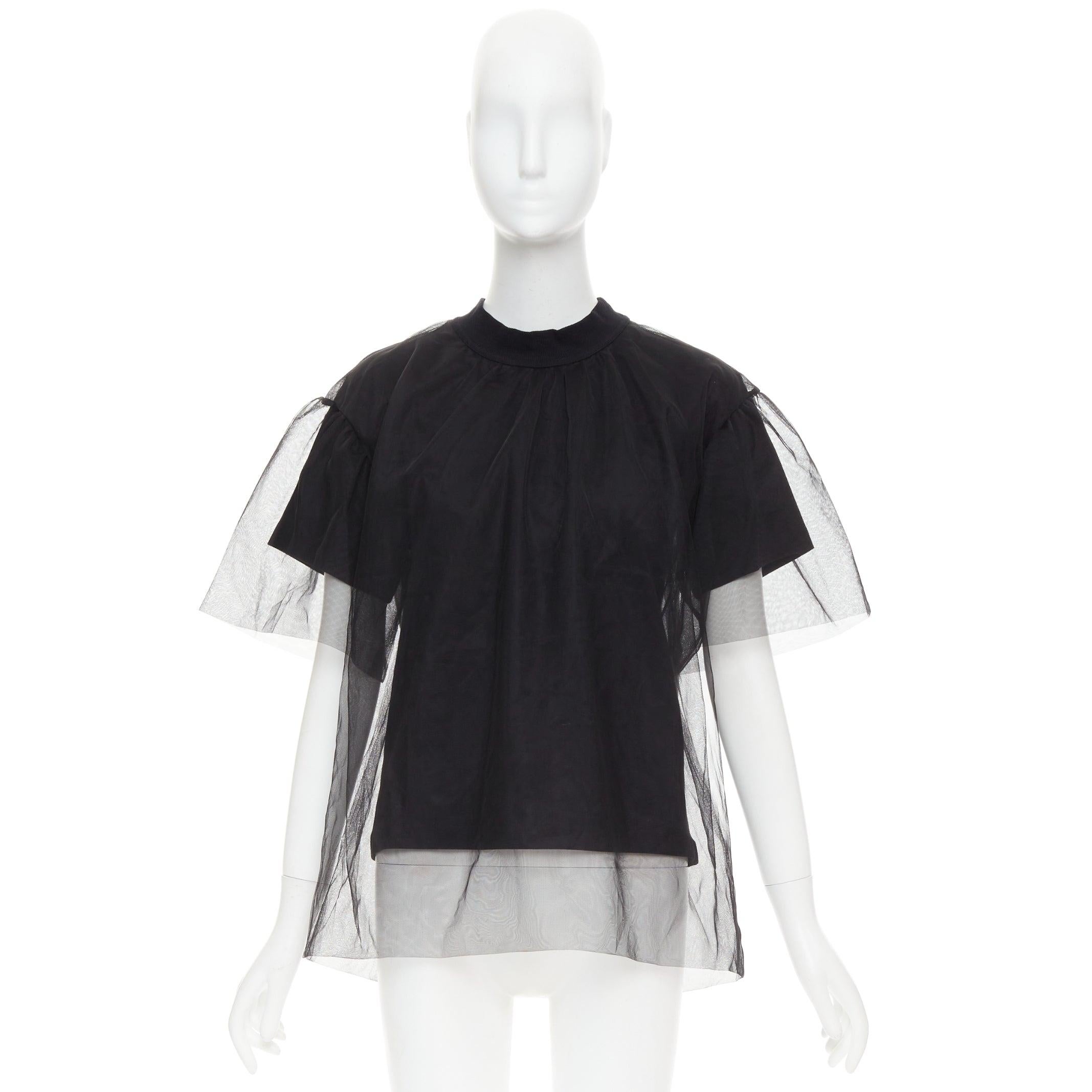 SHUSHU TONG T-shirt in tulle, maglia nera con girocollo a strati UK6 XS in vendita 4