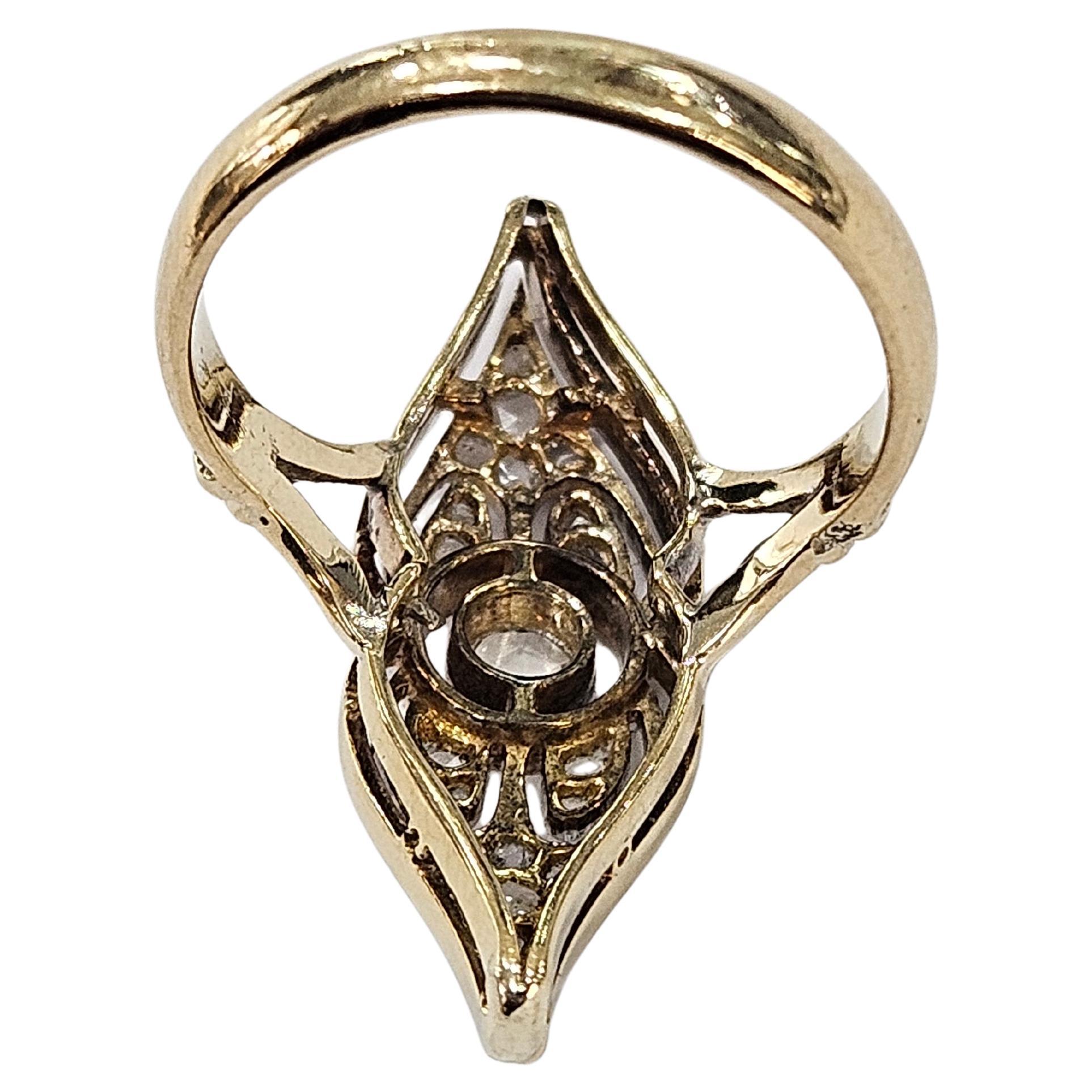 Bague navette 1930 Diamant naturel Rose et Holland Cut Or 18 kts & Platine en vente 4