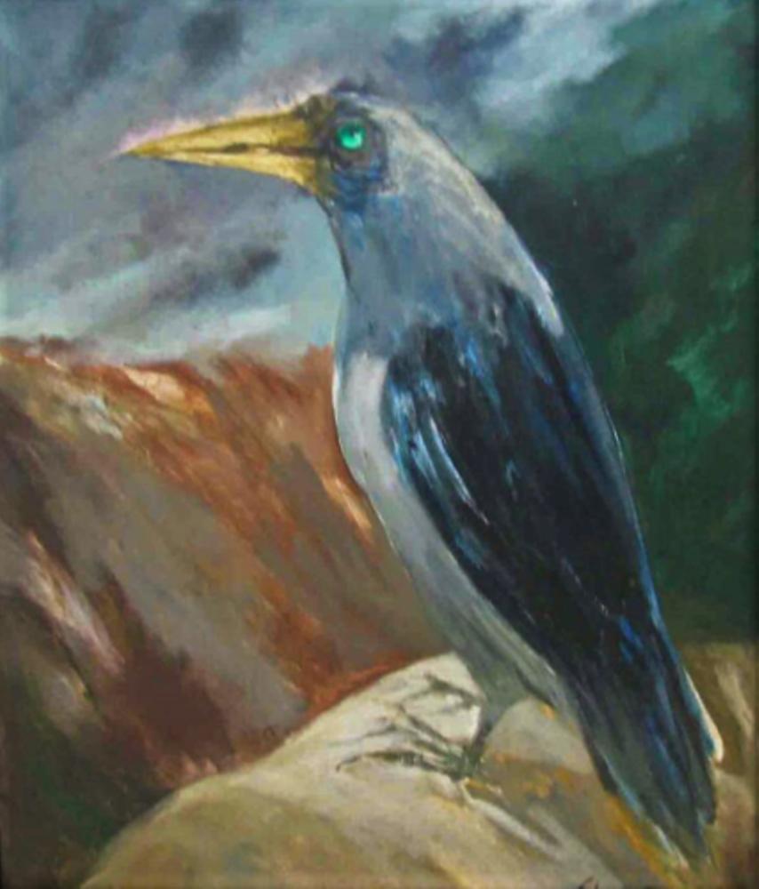 Shuvaprasanna Bhattacharya Animal Painting - Crow, Oil on Canvas by Modern Indian Artist "In Stock"