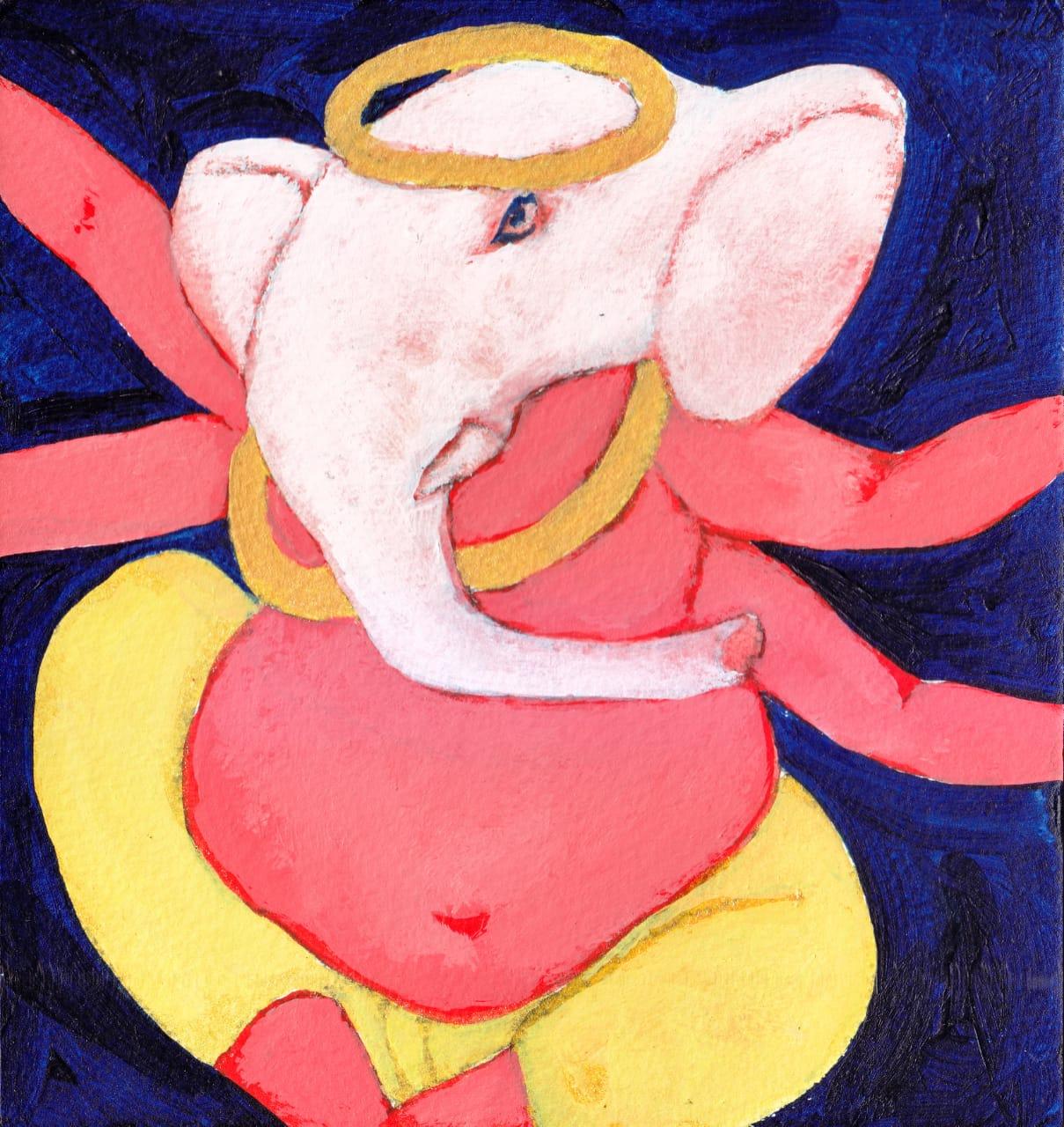 Shuvaprasanna Bhattacharya Interior Painting - Ganesha, Mixed Media on Paper by Modern Indian Artist “In Stock"