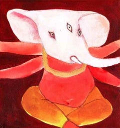 Ganesha, Mixed Media on Paper by Modern Indian Artist “In Stock"