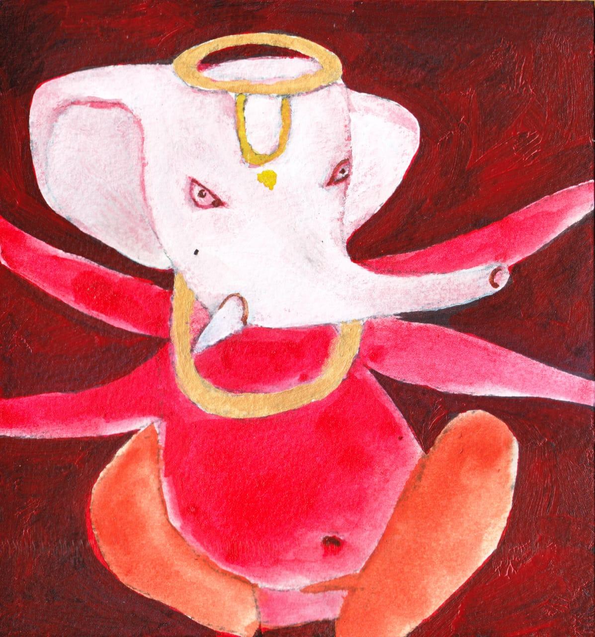 Shuvaprasanna Bhattacharya Figurative Painting - Ganesha, Mixed Media on Paper by Modern Indian Artist “In Stock"