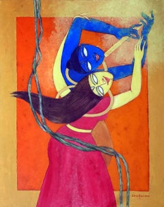 Radha Kishan, Acryl auf Leinwand von moderner indischer Künstlerin, „Auf Lager“