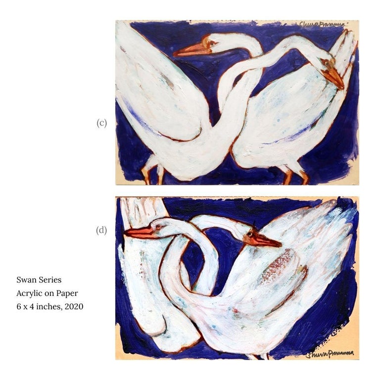  Swan Series, Acrylic on Paper (Set of 4) by Modern Indian Artist 