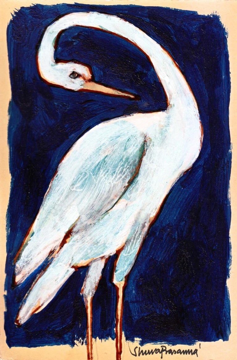  Swan Series, Acrylic on Paper (Set of 4) by Modern Indian Artist 