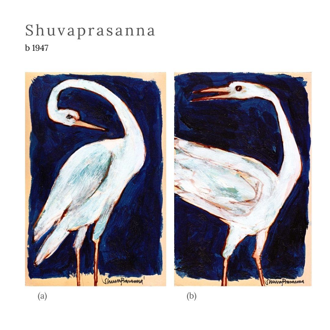Shuvaprasanna Bhattacharya Interior Painting -  Swan Series, Acrylic on Paper (Set of 4) by Modern Indian Artist "In Stock"
