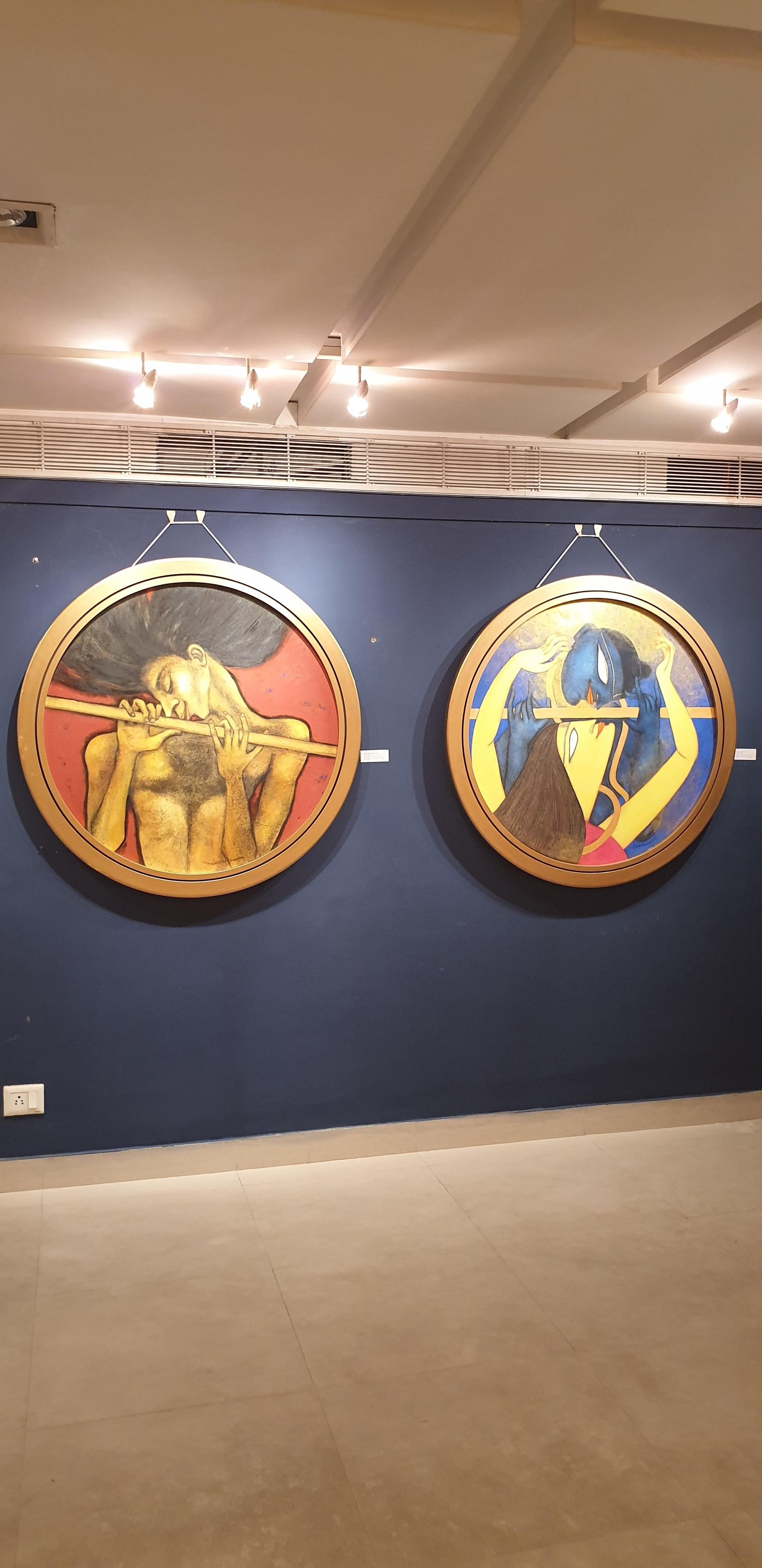 La Flauta de Oro, Óleo, Acrílico y Carboncillo sobre Lienzo por Artista Indio 