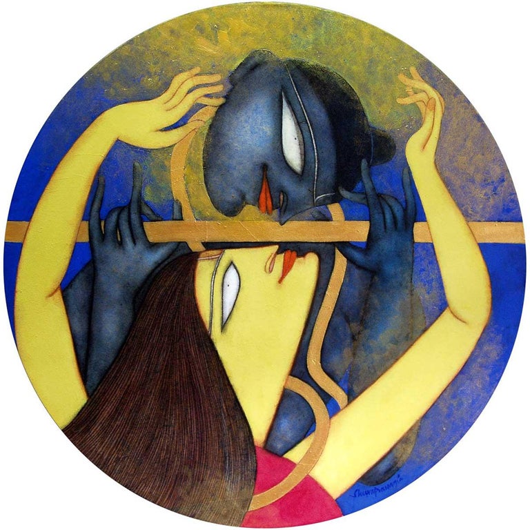 Shuvaprasanna Bhattacharya The Golden Flute, Mythology, Oil, Acrylic