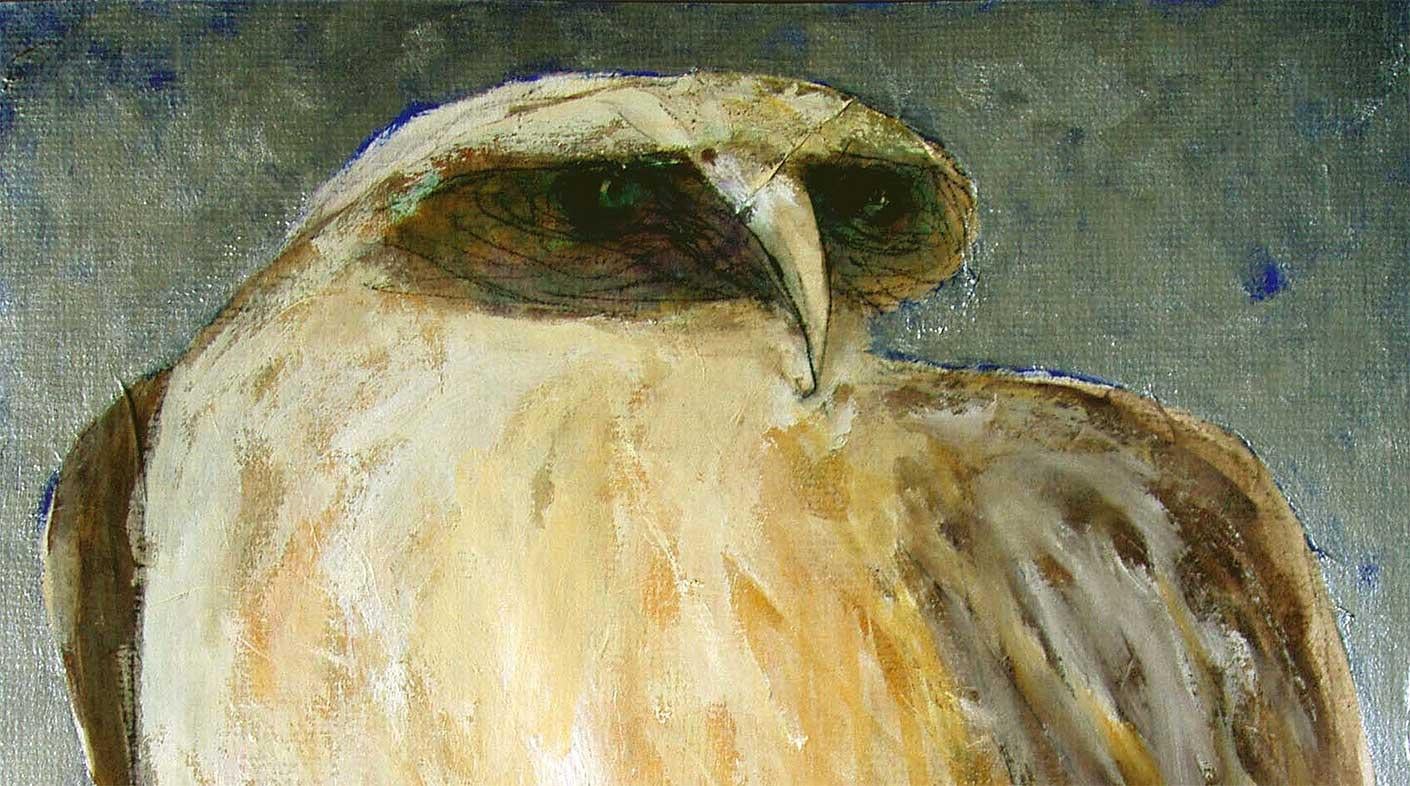 The Owl, Acrylic, Charcoal and Oil on Board by Modern Artist 