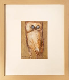 The Owl, Goddess Laxmi's Consort, Blue, Rounded Eyes, Acrylic, Charcoal"In Stock"