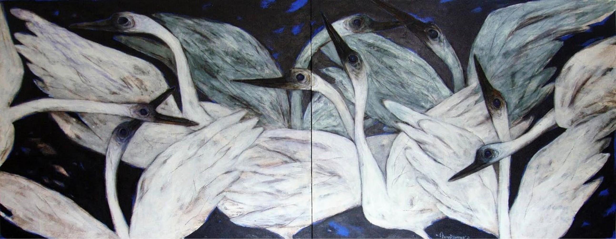 Les ailes, acrylique, fusain, toile de l'artiste moderne Shuvaprasanna, en stock