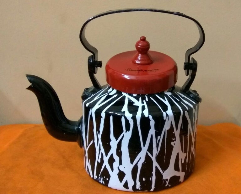 Shuvaprasanna Bhattacharya Striking Indian aluminum kettle, in black