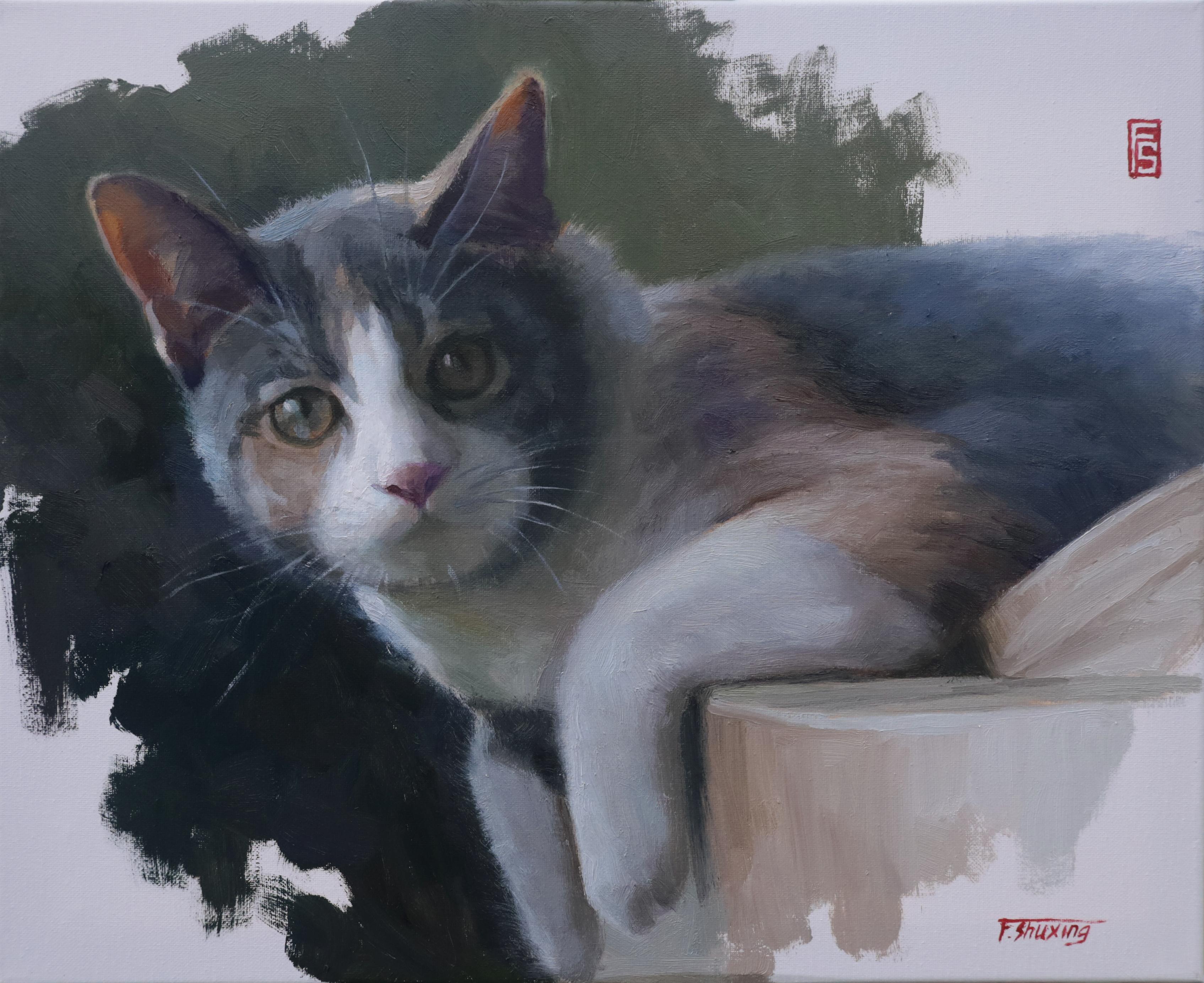 Shuxing Fan Animal Painting - Cat - Who Are You, Oil Painting