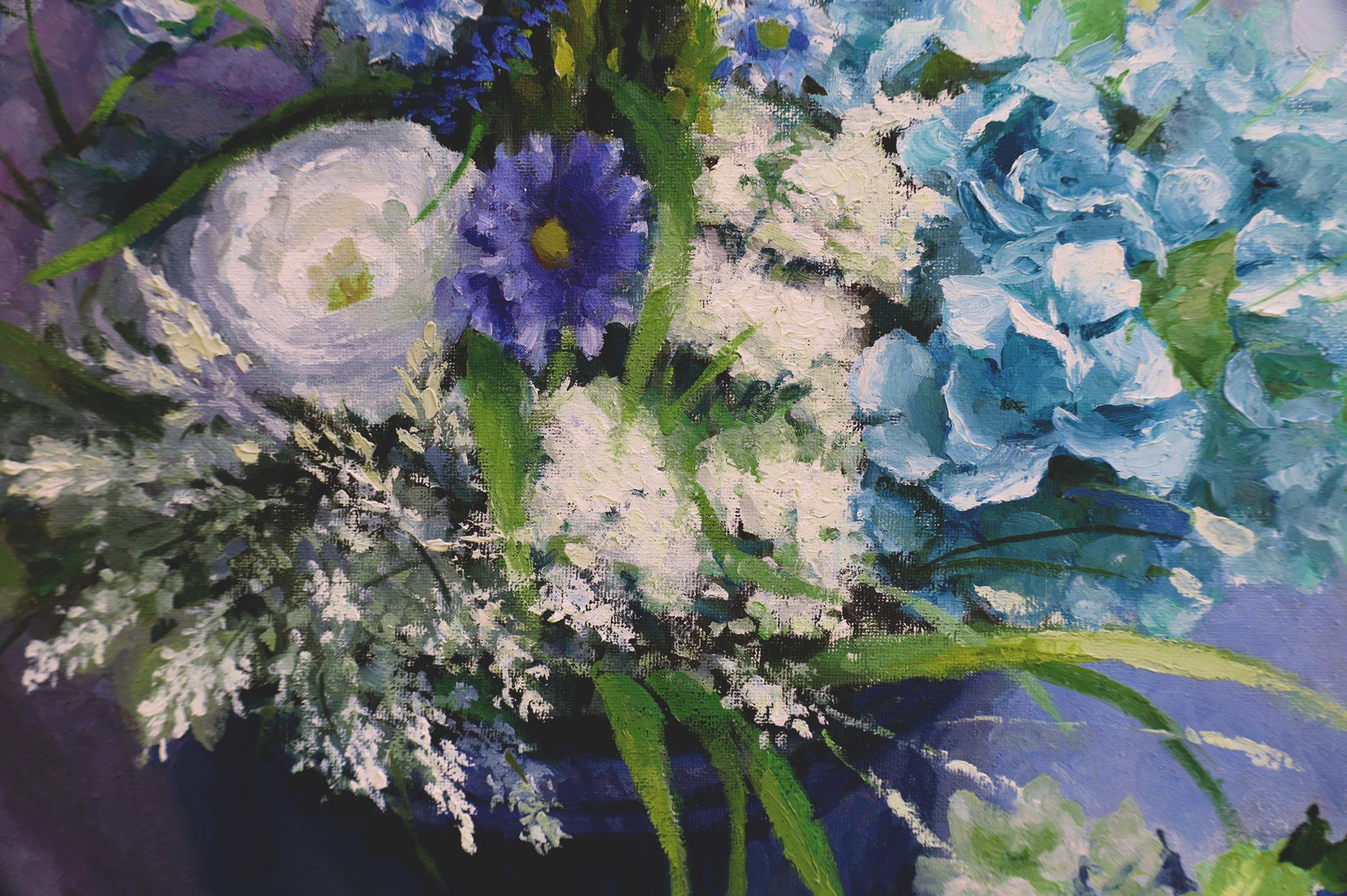 Flores, Pintura al óleo - Still-Life Painting Gris de Shuxing Fan