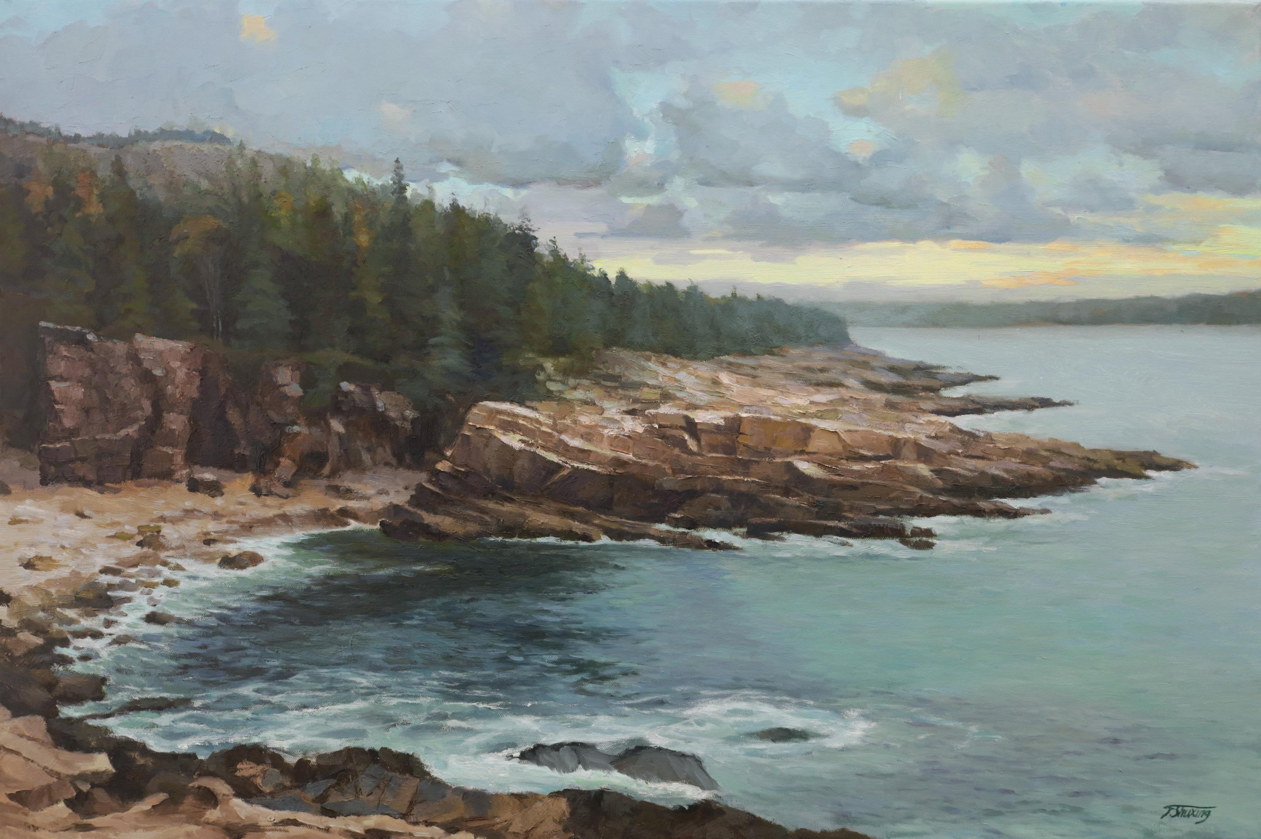 Shuxing Fan Landscape Painting – Lakeshores, Ölgemälde