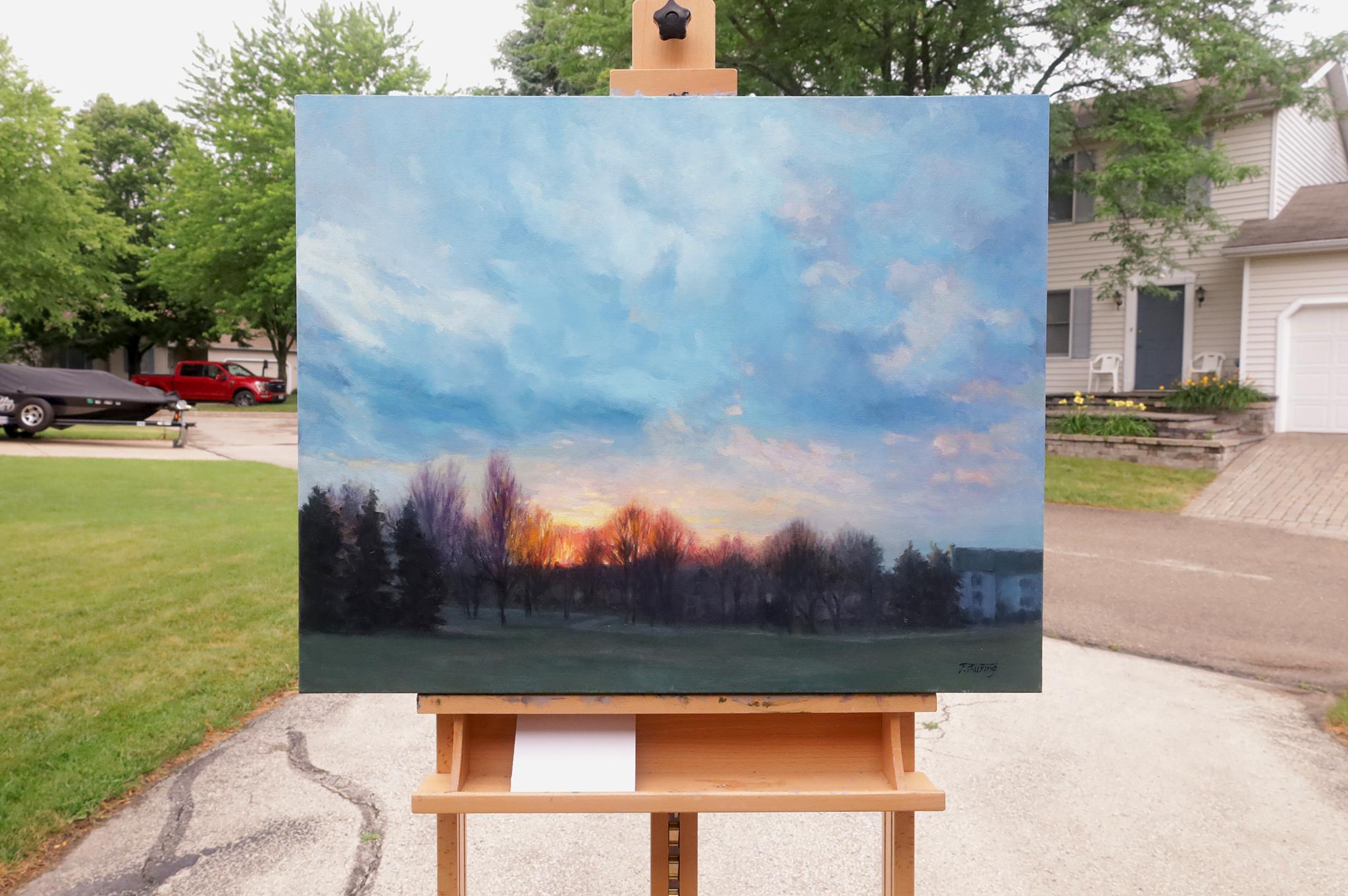 Atardecer en el parque, Pintura al óleo - Painting realista estadounidense de Shuxing Fan