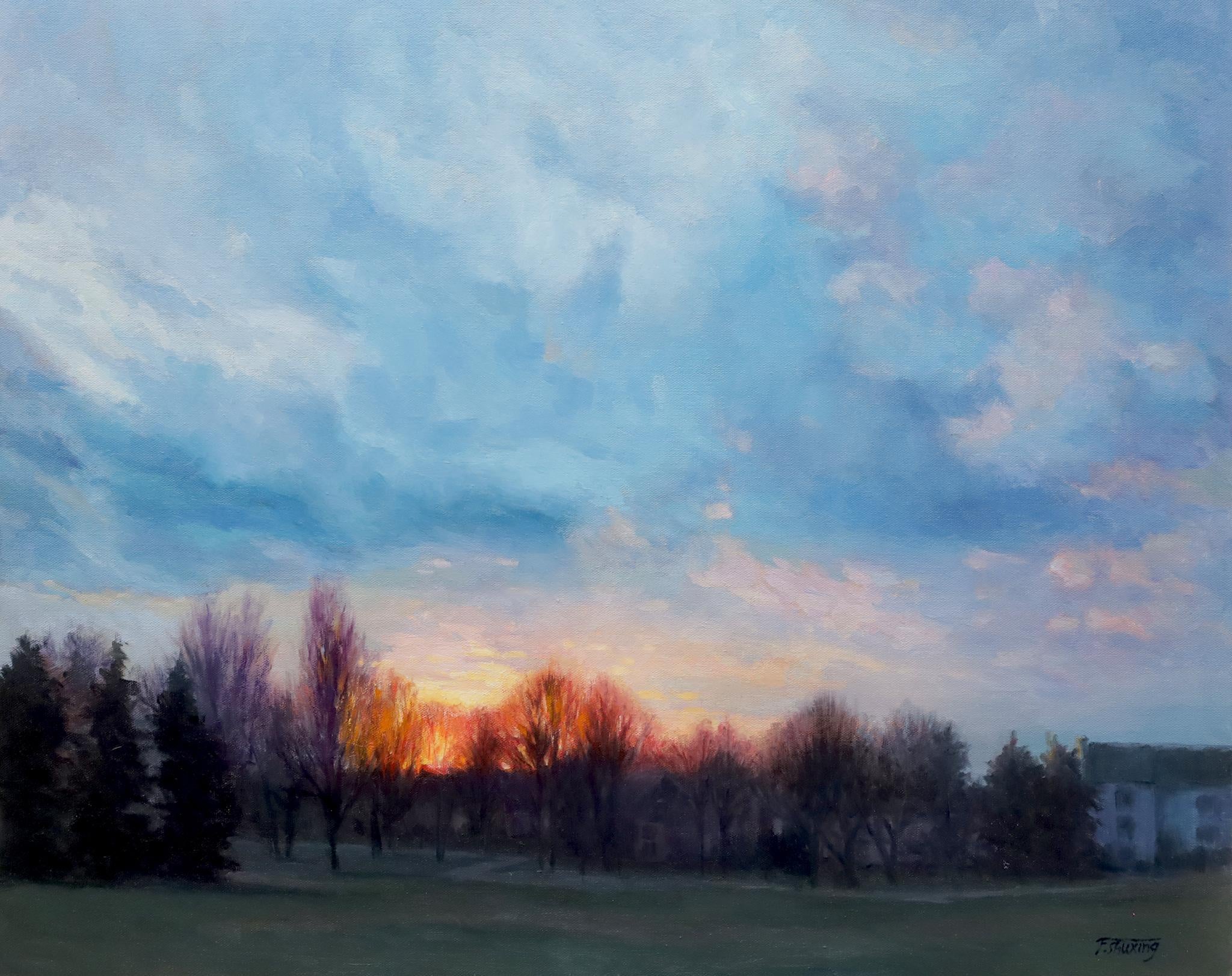 Shuxing Fan Landscape Painting - Park Sunset, Oil Painting