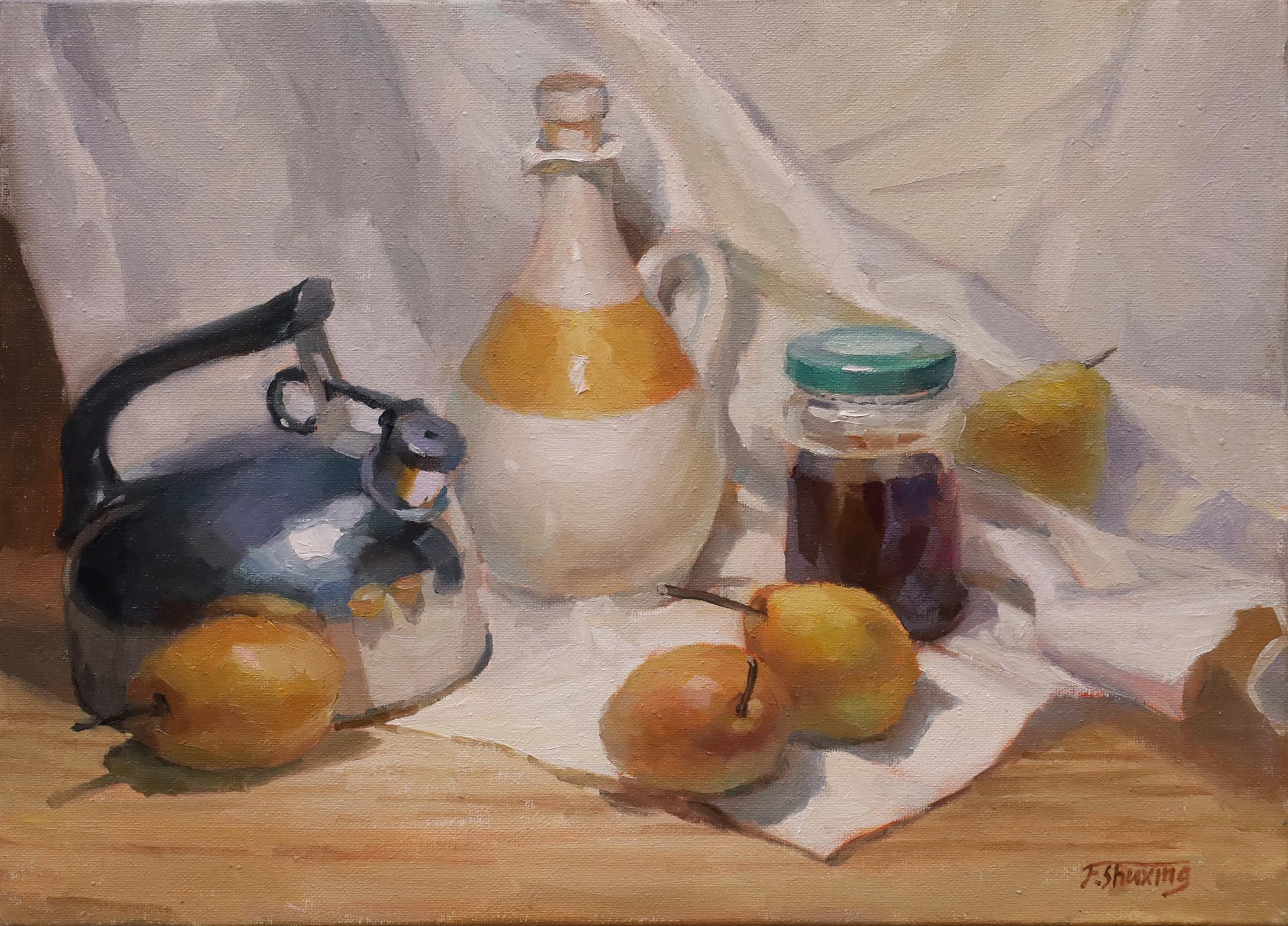 Pears and Containers, Oil Painting - Art by Shuxing Fan