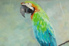 ShuXu Han Animal Original Oil On Canvas "Standing Green And Blue Parrot"