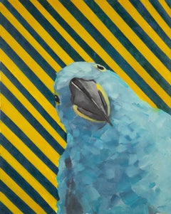 Shuxu Han Tier Original Ölgemälde auf Leinwand „Stripes and Blue Bird“