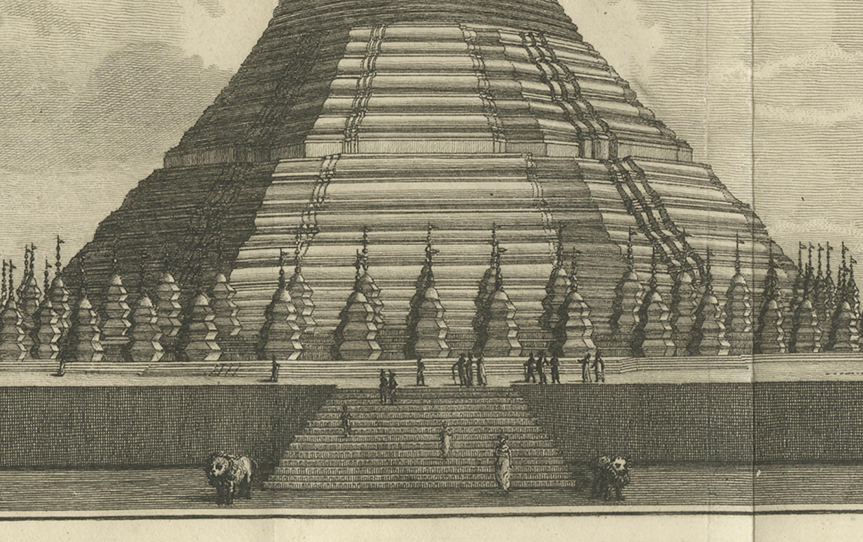 Pagoda de Shwemawdaw en Pegu - Grabado antiguo del Gran Templo de Birmania, 1800 siglo XIX en venta