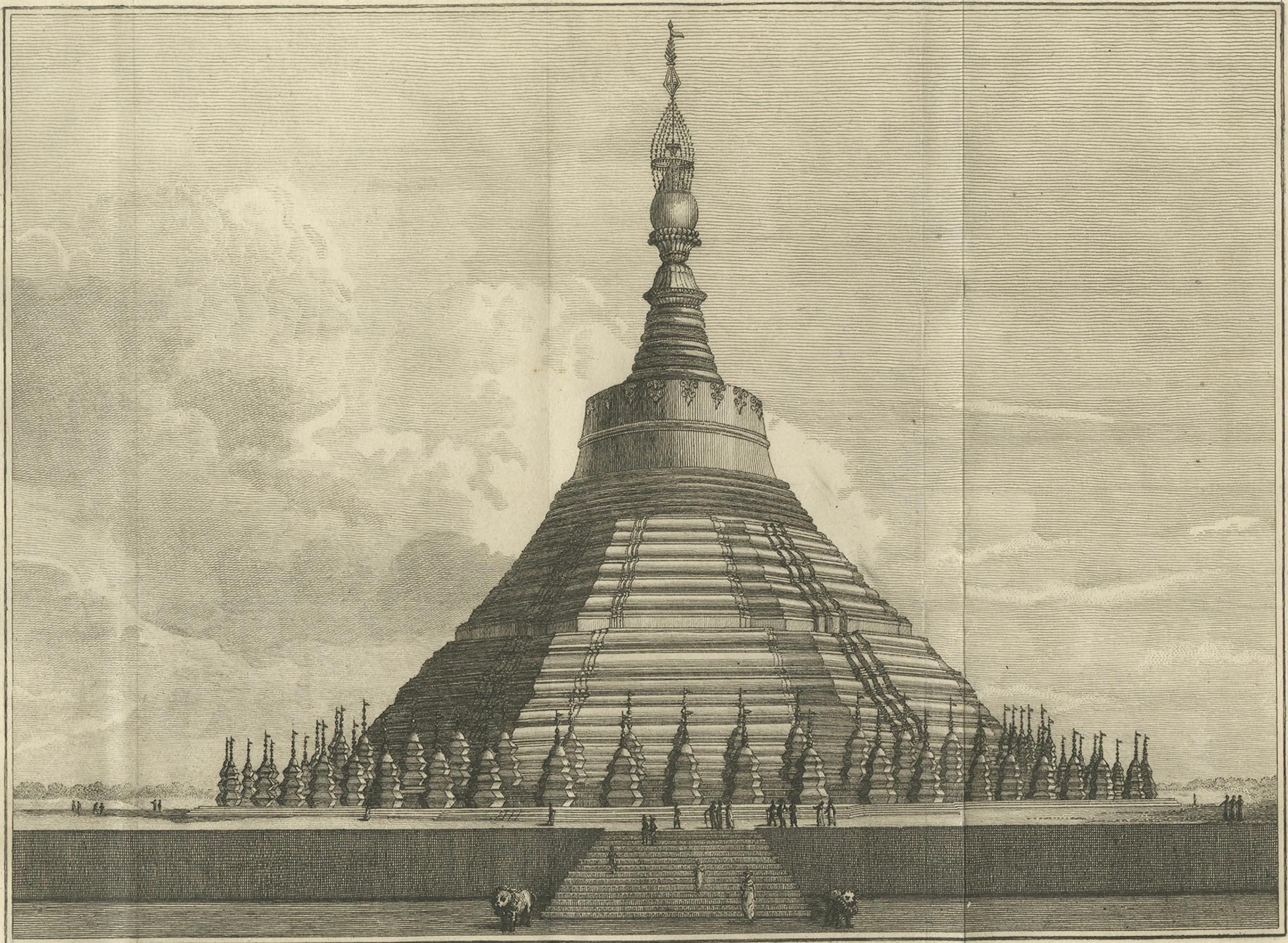 Pagoda de Shwemawdaw en Pegu - Grabado antiguo del Gran Templo de Birmania, 1800 Papel en venta