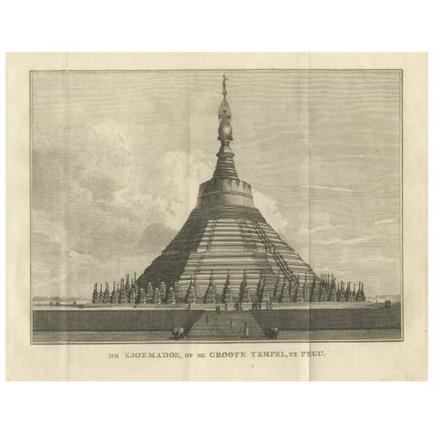 Shwemawdaw Pagoda in Pegu – Antique Engraving of the Great Temple of Burma, 1800