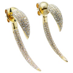 Shy Creation 14 Karat Yellow Gold Pave Diamond Fang Hoop Earrings