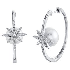 Shy Creation 14k White Gold Pave Star Pearl Earring