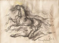 Horse, Conte Mixed Media Art on Paper, Black colour by Contemporary Artist "In Stock"