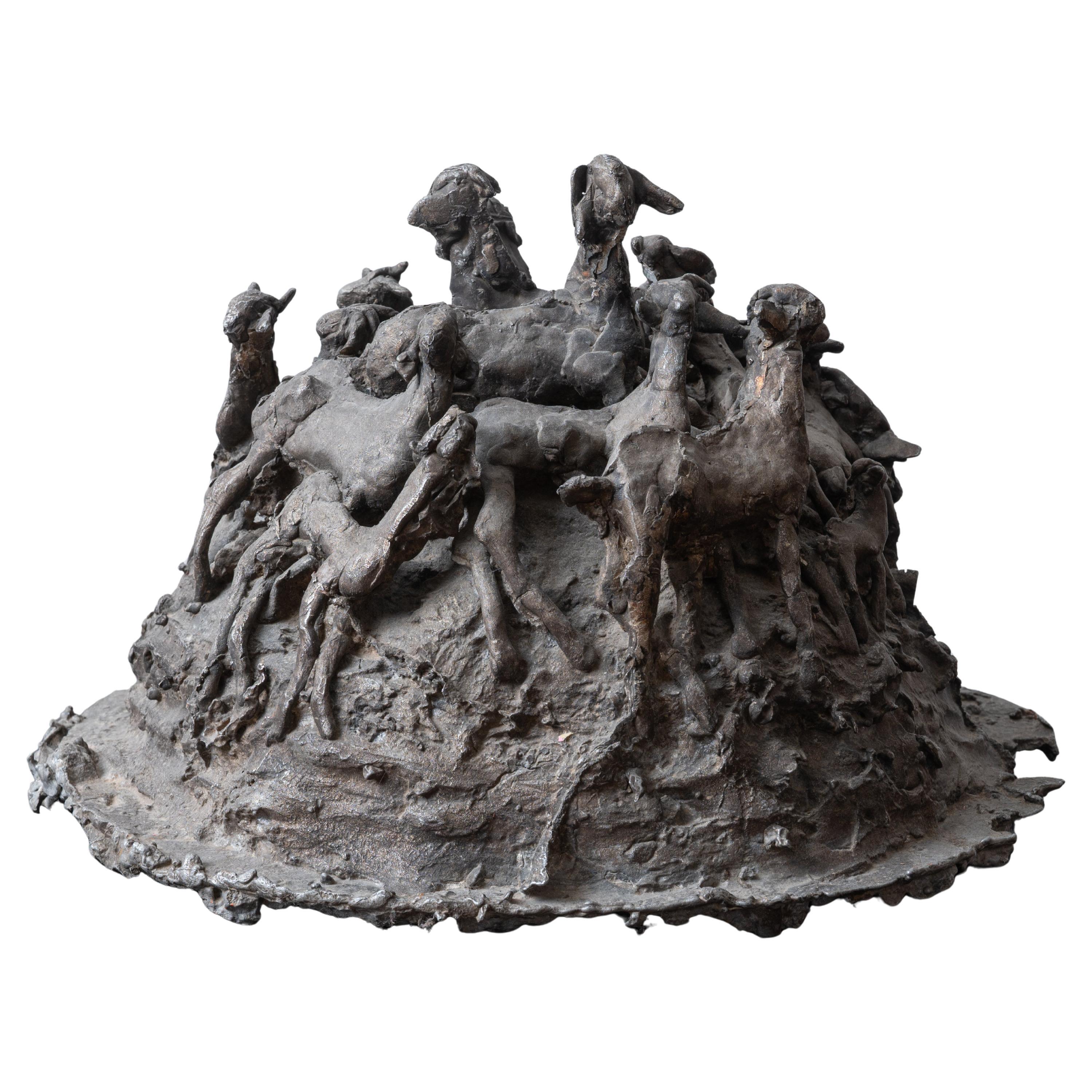 Shyam Lal - Troupeau de chèvres Sculpture en bronze, c.1990 en vente