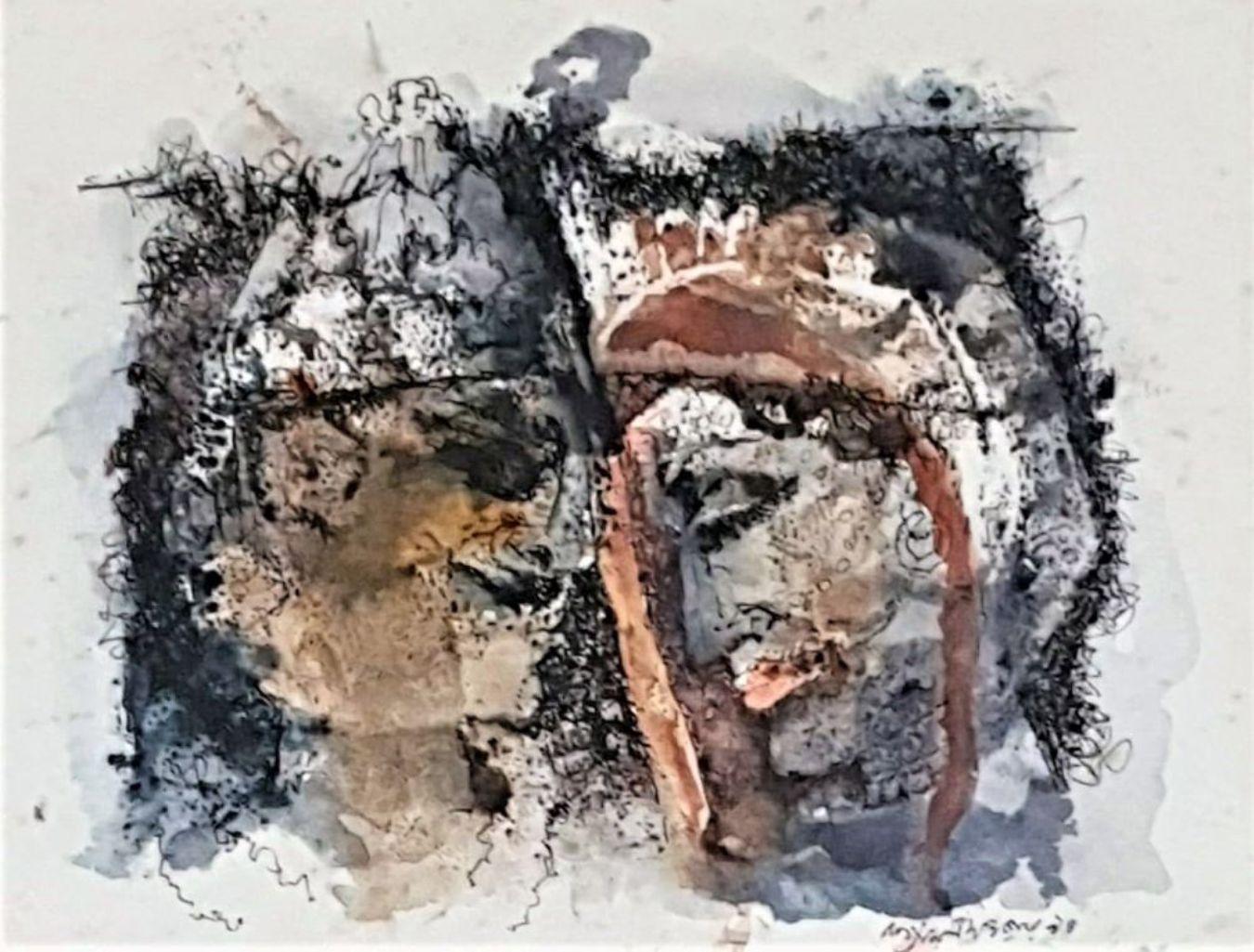 Figurative Art Shyamal Dutta Ray - Bride & Bridegroom, aquarelle sur papier de l'artiste indien moderne « En stock »
