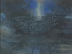 Deep, Watercolor on Handmade paper, Blue, Grey by Modern Indian Artist"In Stock"