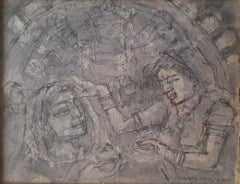 Durga Puja:: aquarelle sur papier fait main:: marron:: artiste indienne moderne:: « en stock »