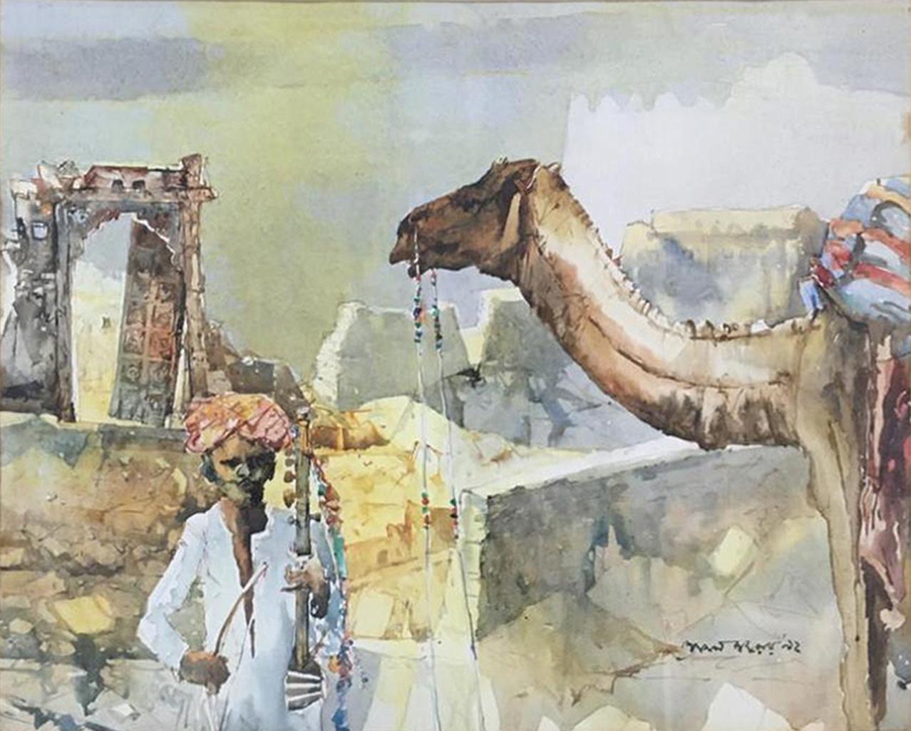 The Musician & The Camel Watercolour on Paper by Shyamal Dutta Ray "In Stock"