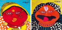 Bawa Biwi, Oil Reverse on Acrylic Sheet (Set of 2) by Contemporary "In Stock"