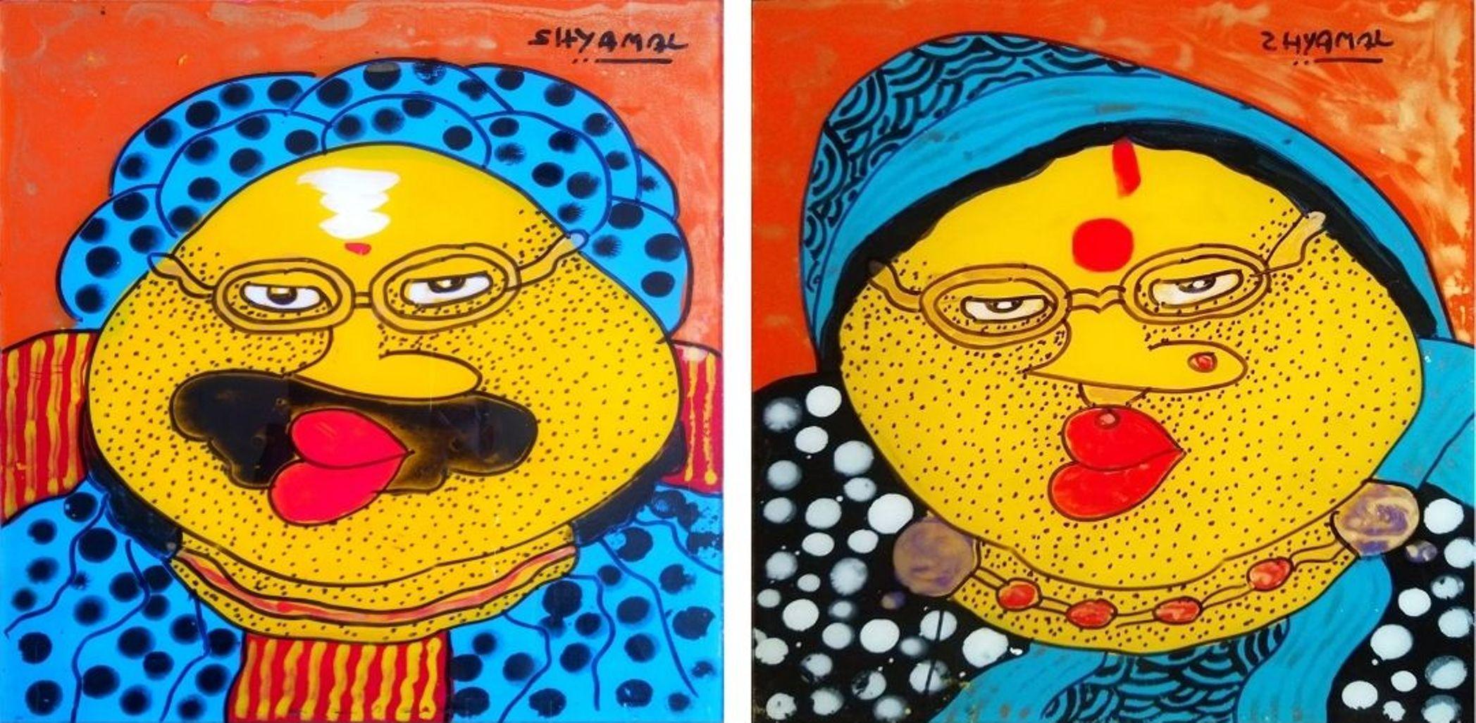 Bawa Biwi, Oil Reverse on Acrylic Sheet (Set of 2) by Contemporary "In Stock" - Art by Shyamal Mukherjee