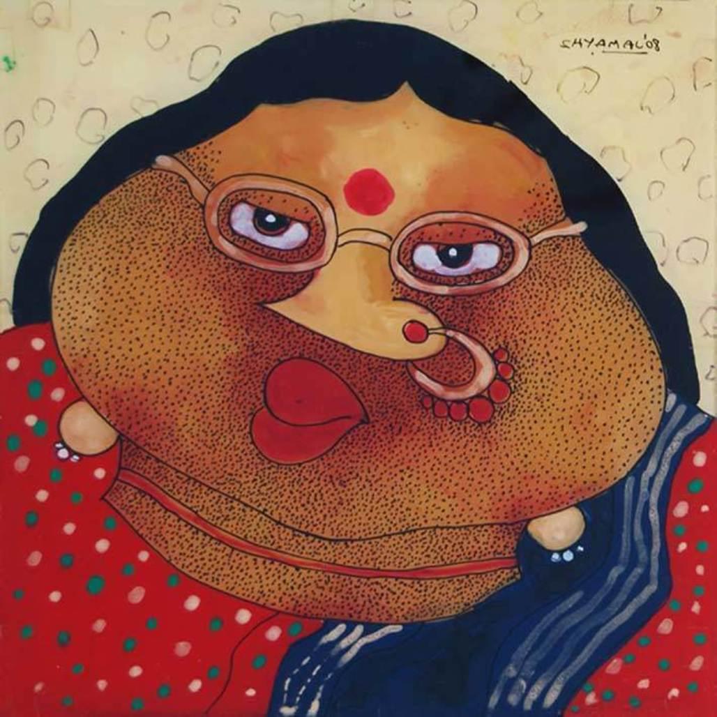 Bawa Biwi, Oil Reverse on Acrylic Sheet (Set of 2) by Indian Contemporary Artist - Brown Figurative Painting by Shyamal Mukherjee