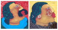 Bawa Biwi, Oil Reverse on Acrylic Sheet (Set of 2) by Indian Contemporary Artist