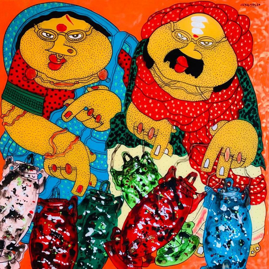 Bawa Biwi, Reverse on Acrylic on Acrylic Sheet by Contemporary Artist "In Stock" - Mixed Media Art by Shyamal Mukherjee