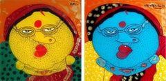 Biwi, Oil Reverse on Acrylic Sheet (Set of 2) by Contemporary Artist "In Stock"