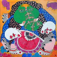 Ganesha, Acrylic on Canvas Red, Yellow by Contemporary Indian Artist "In Stock"