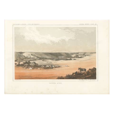 Shyenne River Landscape - Tinted Litho from the Pacific Railroad Survey, 1856